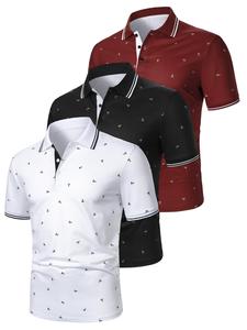 men's anchor print shortsleeve polo shirt, regular fit casual short sleeve collared top for summer, fashion men's clothes for daily wear, polo shirt set, menswear, casual golf polo