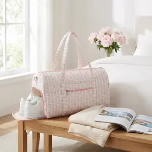 Floral Quilted Duffle Bag with Vented Shoe Compartment  Aesthetic Weekender Bag for Women | Large Capacity Travel Carry-on | Water-Resistant Hospital & Gym Bag | Fits Personal Item Size Trainer Bag Sporty Pocket Design Tail Bag