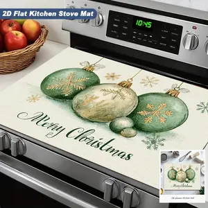 Christmas Theme Kitchen Mat, Placemat, Holiday Style Heat Resistant Pad, Christmas Ball Pattern, Protects Desktop, Easy Clean, Perfect Gift