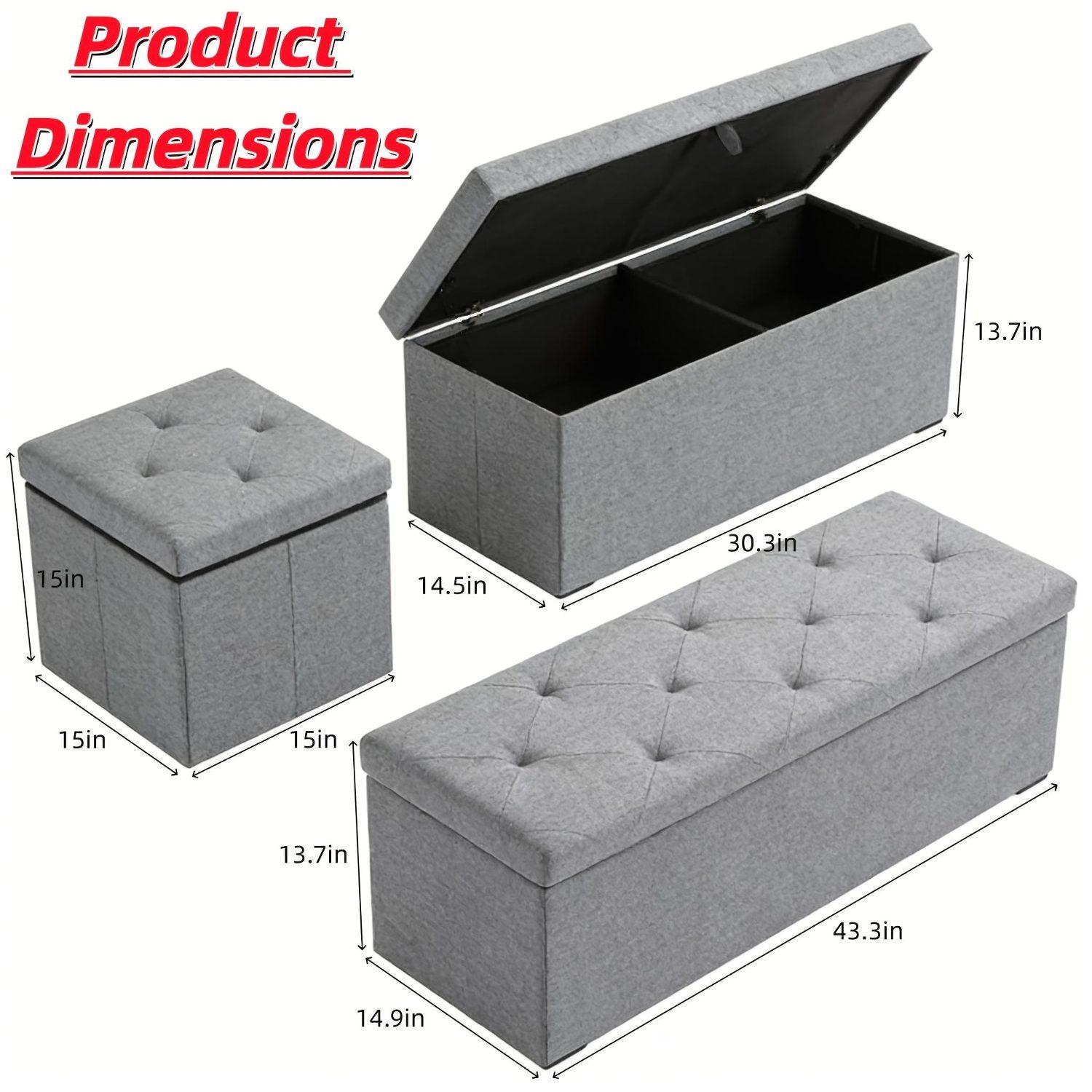 Grey Heavy-Duty Multi-Functional Folding Storage Ottoman Bench with Cushion - Indoor & Outdoor Use, Space-Saving Design, Water-Resistant Easy-to-Clean Surface - Ideal for Living Room, Patio, Tool Storage