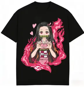 Demon Slayer Nezuko Kamado Pure Cotton T-shirt 2026 Summer New Anime Printed Loose Casual Parent Child Short Sleeve Top