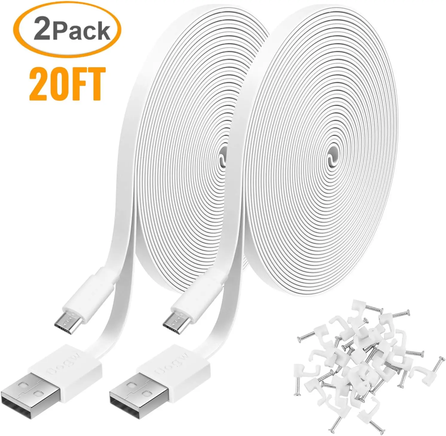 2 Pack 20FT Power Extension Cable Compatible with Wyze Cam v4/v3/OG,Wyze Cam Pan v3/v4,Blink,eufy,NestCam Indoor,Amazon Cloud Camera,USB A to USB C (White)