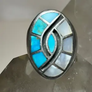 Herringbone ring Zuni turquoise MOP size 10.75 sterling silver women men