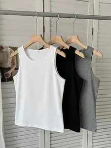 3 Pack Women's Comfortable Basic Tank Tops, Stretchy Slim Fit Sleeveless Camisole, Breathable Summer Casual Layering Undershirt for Daily Wear, Workout, Gym, Streetwear, Y2K Aesthetic, Minimalist Style, Versatile White/Black/Grey 3 Piece Set Tops for All
