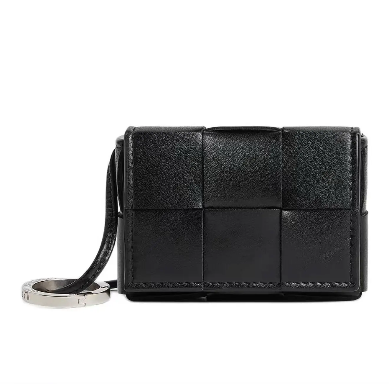 Pre-owned BOTTEGA VENETA Mini Cassette Black Waxed Leather Intreccio Crossbody Bag, Style No. 2603802 (Pre Loved Luggage Category), Crossbody Bags