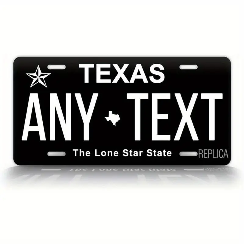 Custom Personalized Texas Black Aluminum Metal License Plate (29x14cm) - Custom Front License Plate, Automotive Accessories for Car, Bedroom Home Decor Plaque, Ideal Gift for Enthusiasts with Bright Colors