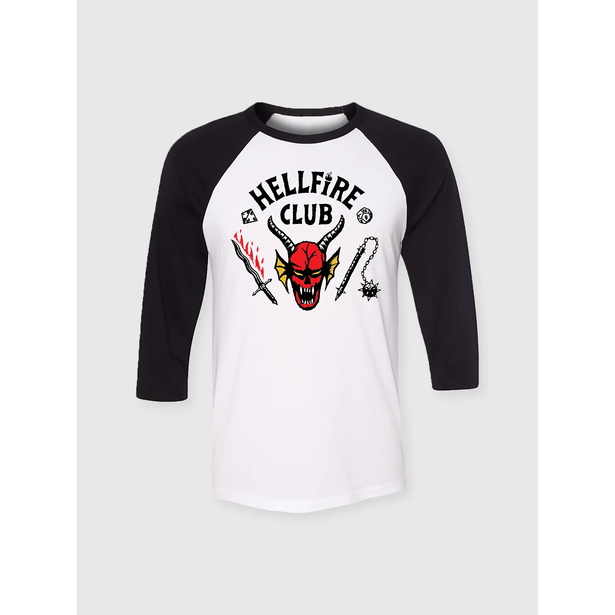 Netflix Hellfire Club Raglan Shirt – Cozy Casual Tee, Fan Apparel, Unisex Design Netflix Hellfire Club Raglan Shirt – Cozy Casual Tee, Fan Apparel, Unisex Design