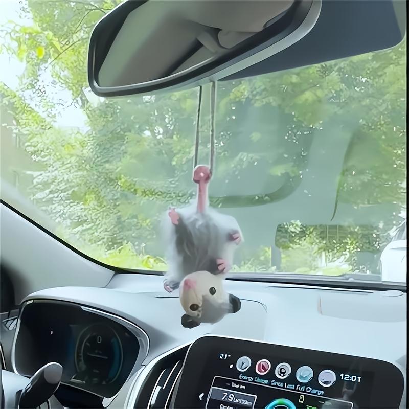 1pc, Possum Hanging ornaments - Handmade Crocheted Hanging Pendant With Pink Paw Details, Swinging Rearview Mirror Decor For Halloween Christmas Easter Thanksgiving Gifts, Cute Dashboard Ornament
