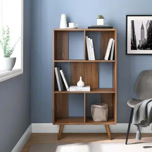 Modway Transmit 5 Shelf Wood Grain Bookcase in Walnut