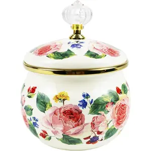 Floral Enamel Sugar Bowl  Ethnic Seasoning Jar   Canister  Box Retro Coffee Candy Storage Pot Bohemian  Flower Beige Salt Container Jar for  Kitchen Decor