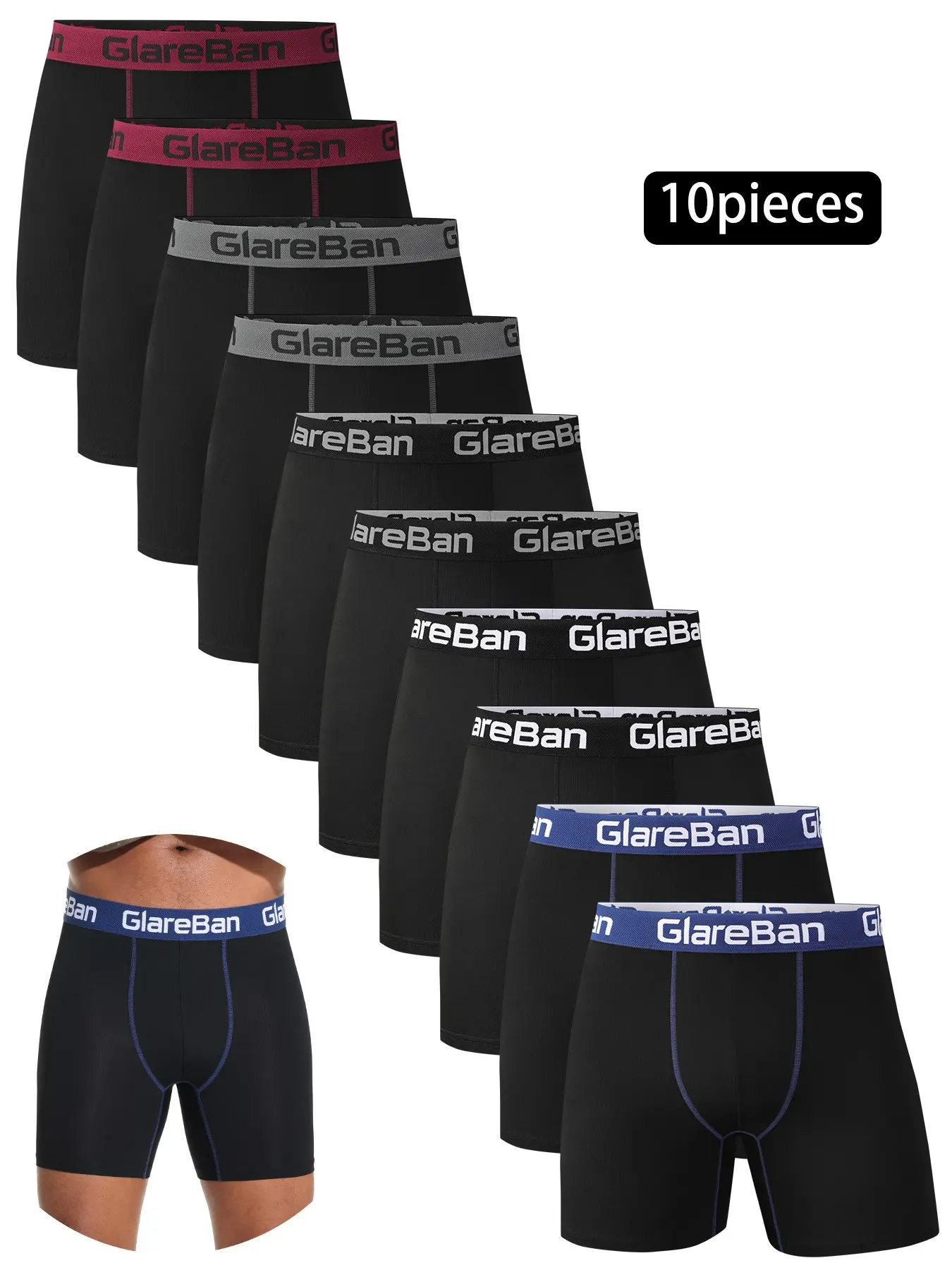 10pcs Mid-Length Boxer Shorts for Men, Comfortable Male Underwear, Casual Home Wear, Boxer Loungewear, Soft Fabric, Ideal for Daily Use, Elastic Knit Underwear