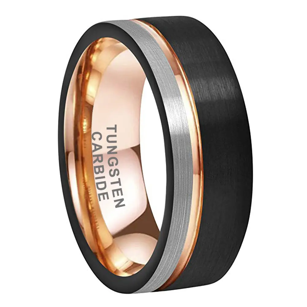 Yonifu Plain 8mm Tungsten Carbide Rings for Men, Brushed Finish Comfort Fit Band, Elegant Fashion Rings, Wedding, Anniversary, Scratchproof, Male, Rose Gold, Thick Band Rings