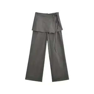 Women  Low  Straight Classic Layered Wrap Skirt Pants