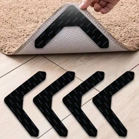 Reusable Carpet Tape, 4 Counts Non-Slip Carpet Tape, Anti-Slip Floor Mat Tape for Hardwood Floors, Prevents Carpet Movement