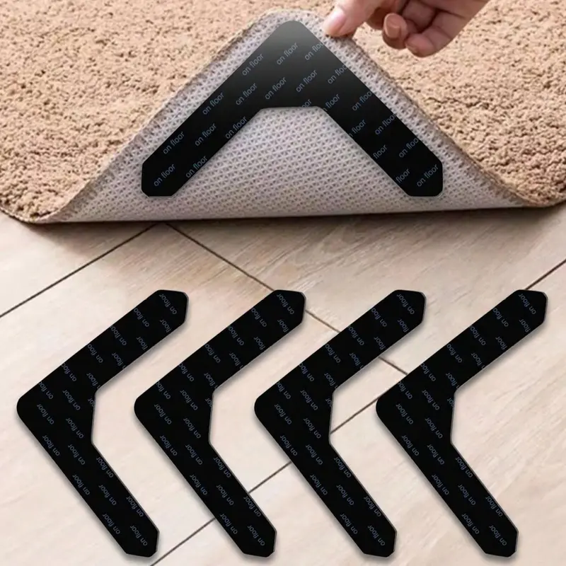 Reusable Carpet Tape, 4 Counts Non-Slip Carpet Tape, Anti-Slip Floor Mat Tape for Hardwood Floors, Prevents Carpet Movement