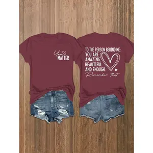 MATTER Letter Graphic T-Shirt, Double Sided Printed Plus Size Oversized Outfit, Crew Neck Comfort Casual Fashion Short Sleeve Tee, Great Valentine’s Day Gift For Her