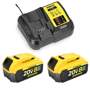 2 Packs 8.0Ah Replacement Batteries with charger Compatible for DeWalt 20V MAX Battery DCB200 DCB204 DCB206 DCB206-2 DCB201 DCB203 DCB181 DCB180 DCD/DCF/DCG 20 Volt XR Battery