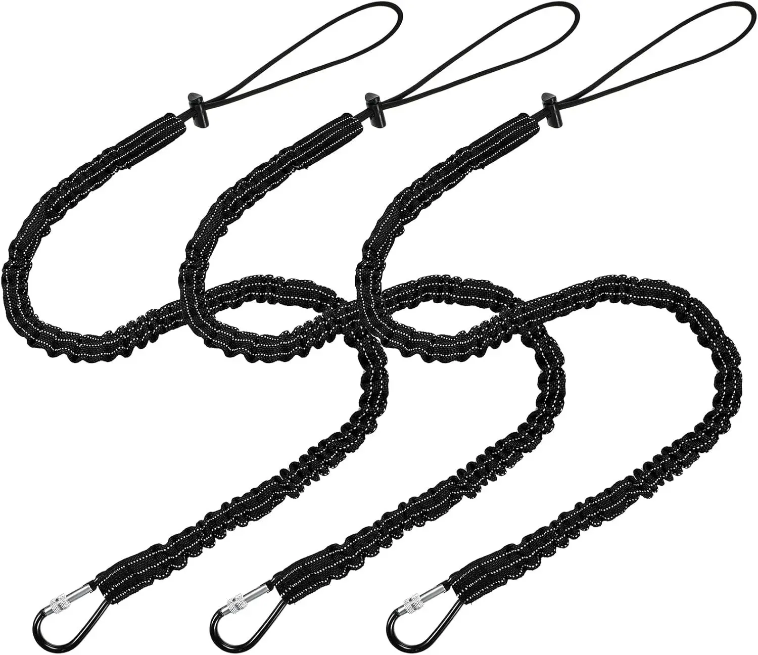 3 Pcs Tool Lanyard with Aluminum Screw Lock Buckle Retractable Bungee Cord 17.6lb 8kg Tough Adjustable Tether Tool Harness Fall Protection Tether for Construction(Black)