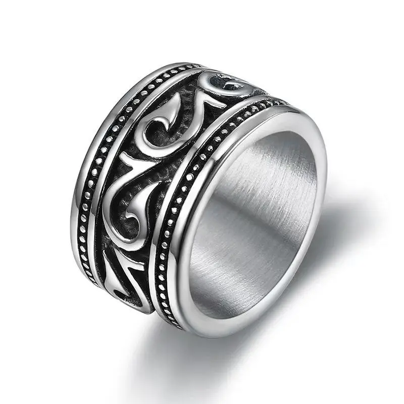 Men's Punk Style Vine Totem Ring - Vintage Anti-Rust Solid Steel Gunmetal Goth Accessory, Ideal for Daily Wear and Gatherings, Goth Rings, Anti-Rust Steel Rings