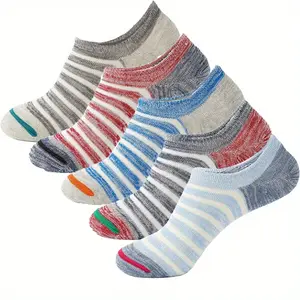 Men's 5/10 Pairs/Pack Invisible Thin Shallow Cut Low-Top Striped Short-Tube Breathable Comfy Athletic Socks, Athletic Sock, Breathable Comfy Socks