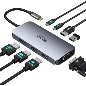 USB C Docking Station Dual HDMI  Adapter, Selore USB C Hub 3 Monitors with Dual HDMI, Displayport, VGA, 100W PD , 3USB 2.0 Ports Adapter for  XPS, , , etc