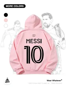 World Cup Messi Print Loose Fit Hooded Sweatshirt with Pocket, Casual Breathable Pullover for Outdoor and Home Wear