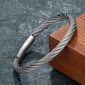 Simple Punk Men Jewelry Non-fading Steel Wire rope Bracelet Vintage Cuff Charm Bracelet for Men Jewelry Street Gifts
