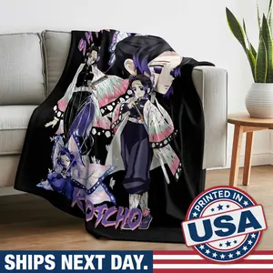 Demon Slayer Kimetsu No Yaiba Shinobu Kochō Luxurious Fluffy Flannel Fleece Throw Blanket, Anime Character Throws, Anime Style Blankets, Super Soft Cozy Portable Decor, for Couch, Bed, Father's Day Gift for Manga Fans ZTK00068