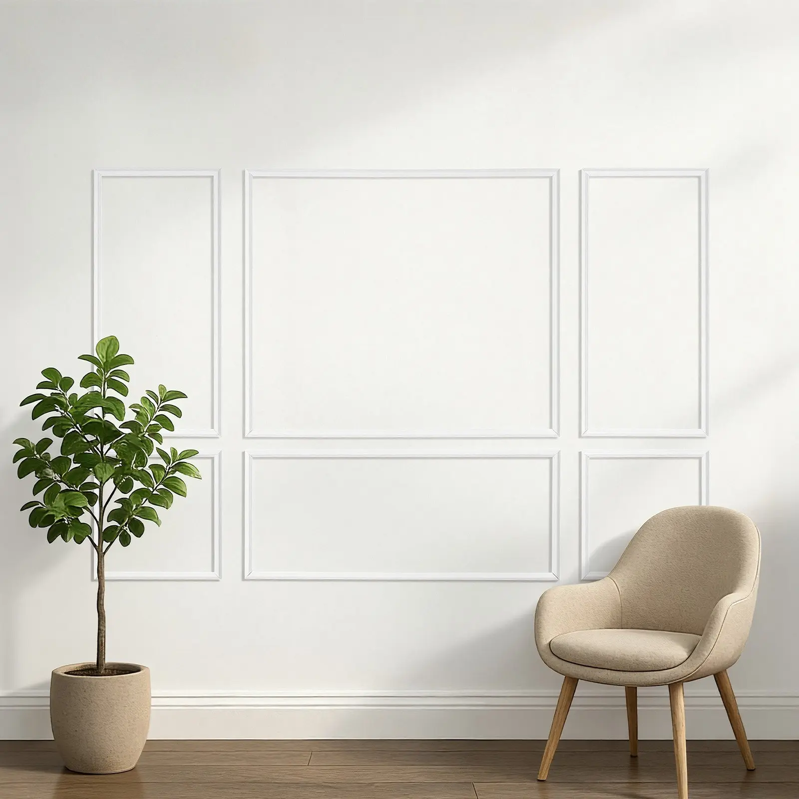 VEVOR 3 Sets Wall Molding Wainscoting Panels Kit, Lightweight Paintable Polystyrene, Effortless Customization Accent Walls Trim for Bedroom, Contemporary Interior Décor, White (23x56.3 + 23x23 in), Living Room