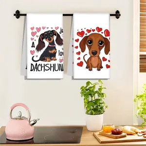 2pc Dachshund Design Absorbent Tea Towel Single Side Print, 17.9x25.9 inch, Perfect for Kitchen and Dining Room, Decorative Dish Drying and Cleaning Cloth, Ideal for Kitchen and Bathroom Use