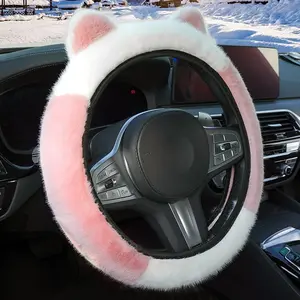 Car Cat Ear Plush Steering Wheel Cover, Winter Soft High-End Universal Fit, Cozy and Stylish Automotive Car Interior Accessory for Drivers