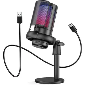 USB Gaming Microphone, Noise Cancellation Condenser Microphone with Mute, Gain, Monitoring, Pop Filter for Streaming, Podcast,, PC, Computer, PS4&5