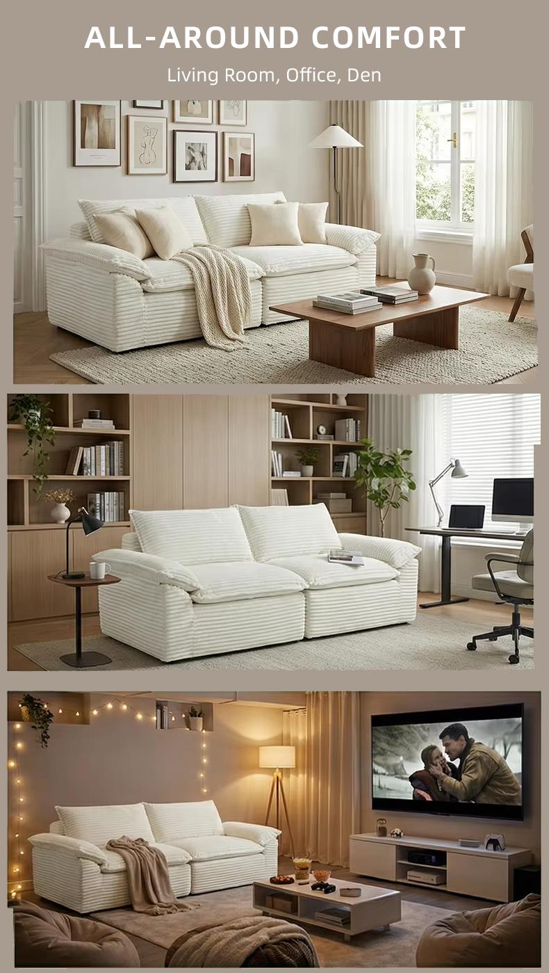 71-inch Cloud Sofa Corduroy Loveseat, Modern Adjustable Upholstered Couch with Deep Seat, No Assembly Required, Space Saving Tufted Design, Spring for Lasting Support, Soft Plush in a Box, Suitable for Living Room & Bedroom