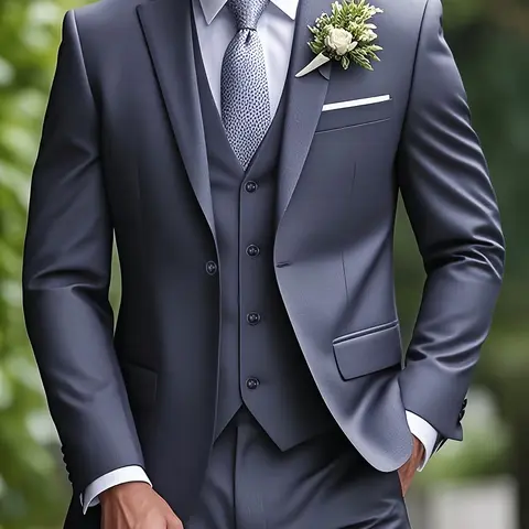 Elegant Men's 3pcs Suit- Slim Fit Tuxedo Set for Weddings& Formal Occasions, Black Suit with White Shirt& Pants, Perfect for Office Meetings and Elegant Events, Formal Attire | Slim Fit Suit | Durable Wedding Wea, Formal Business Suit, Fitted Suit