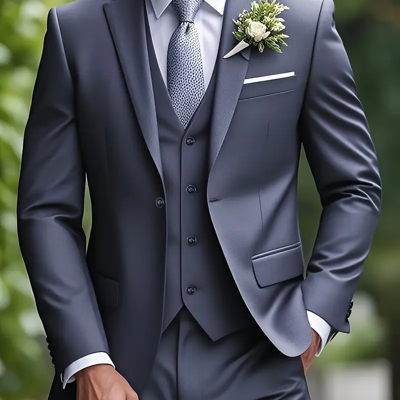 Elegant Men's 3pcs Suit- Slim Fit Tuxedo Set for Weddings& Formal Occasions, Black Suit with White Shirt& Pants, Perfect for Office Meetings and Elegant Events, Formal Attire | Slim Fit Suit | Durable Wedding Wea, Formal Business Suit, Fitted Suit