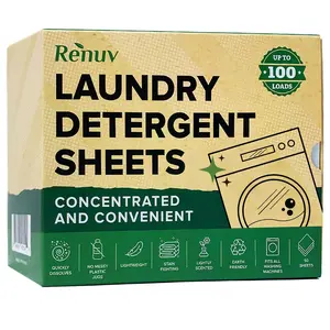 Renuv Laundry Detergent Sheets 50 Sheets Up to 100 Loads Eco Friendly Sustainable Biodegradable Liquidless Strips Plastic Free Household Soap Sheets