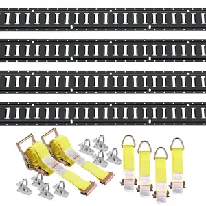 E-Track Tie-Down Rail Kit, 18-Piece 5' E-Tracks Set With 4 Steel Rails, 8 O-Ring Anchors, 4 Tie-Offs With D-Ring, 2 Ratchet Straps, Cargo Securement Accessories For Trucks, Trailers, Motorcycles, Bicycles, 2000 Lbs