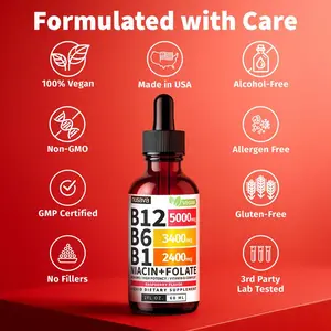 Vitamin B12 Liquid Supplement Drops with B6, B1, Niacin & Folate - Edible Support for Energy, Brain & Heart, Non-GMO & Gluten-Free, 4 Fl Oz Fitness Dietar Dietary Optimum