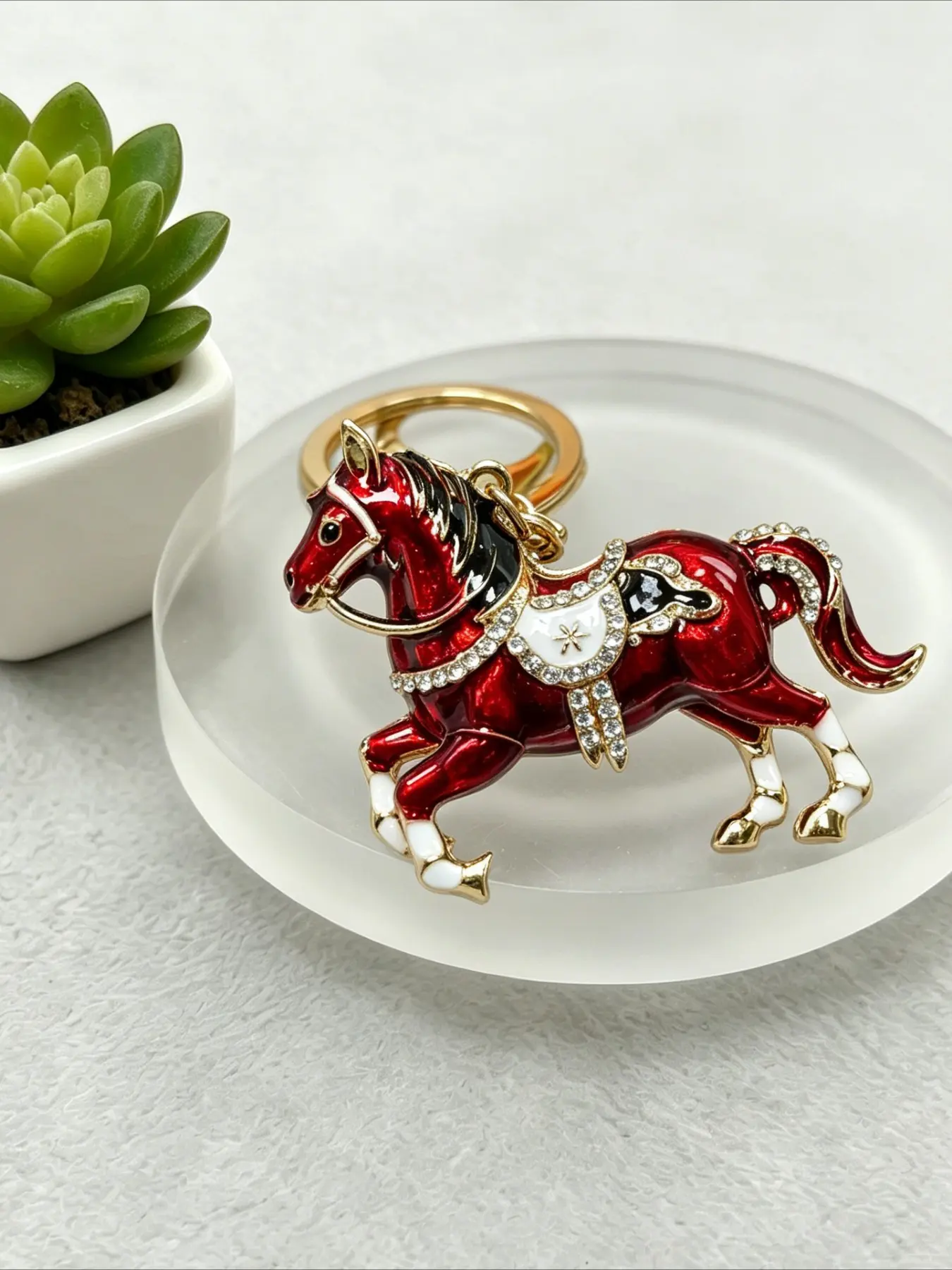 1PC Cartoon Horse Keychain Lovely Animal Enamel Key Ring Charm Gift for Horse Lovers