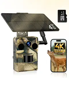4G LTE Wireless Solar Powered Security Camera  4K 36MP Non-illuminating Infrared Night Vision with 32GB Memory Card IP65 Hunting Essentials 9000 mAh Battery with Solar Power, 0.3s Trigger Speed, Unlimited Data Plan (data refill required)
