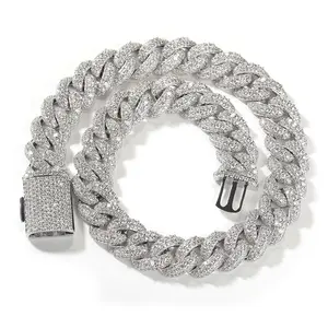 1-104 Hip-hop bracelet niche high-end men's fashion box buckle copper inlaid zircon silver 18mm Cuban chain bracelet.