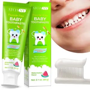 Atoany Watermelon Flavor Children Toothpaste 60g, Fluoride-Free, No Coloring, No Sodium, No Aspartame, Fruit Flavored, Contains Xylitol
