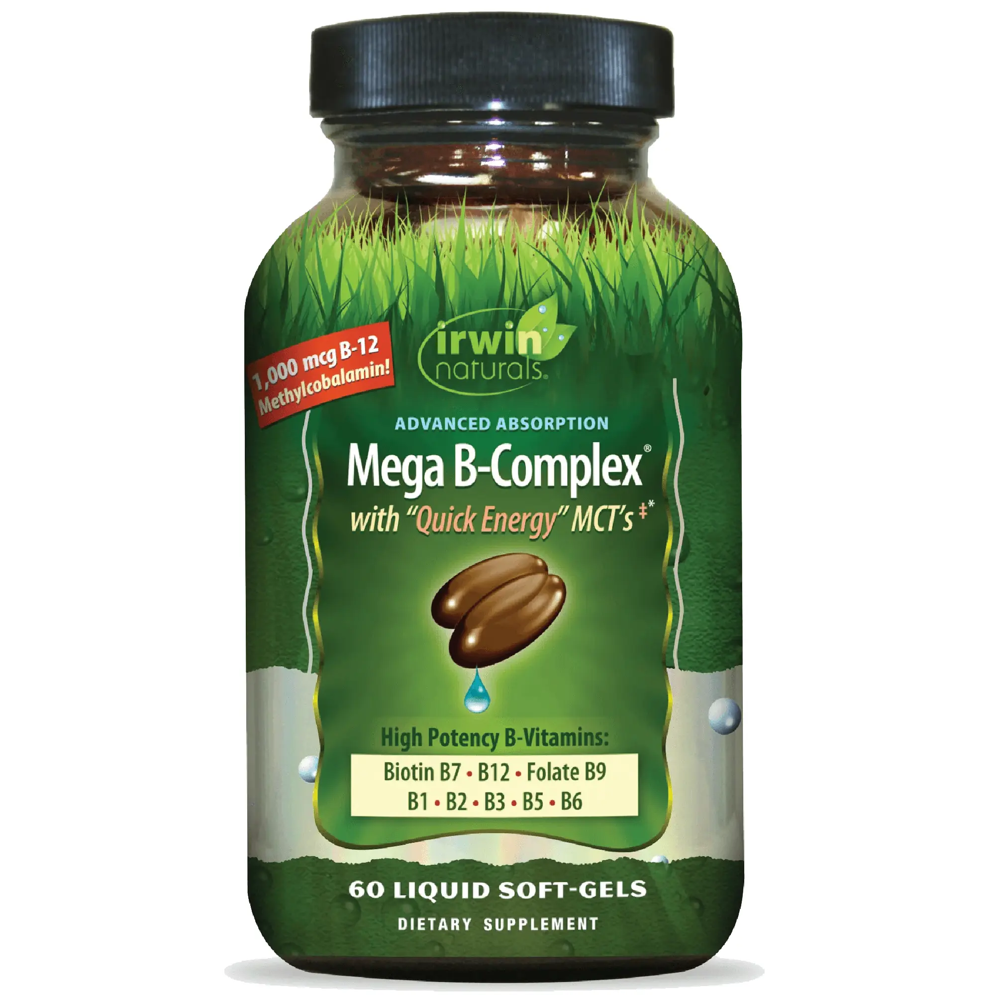 Advanced Absorption Mega B-Complex | High-Potency B Vitamins for Cellular Energy, Energy Metabolism & Nervous System Support | Liquid Soft-Gels | 60 Count
