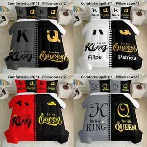 King & Queen 3-Piece Bedding Set, Includes 1 Comforter and 2 Pillowcases, Couples Matching Bed Set, Synthetic Fiber Material