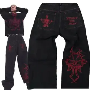 Skull Embroidered Y2K Streetwear Jeans, Baggy Denim Pants, Loose Fit, Hip Hop Vibes, Unisex Baggy Jean, Cargo Jeans Outfit