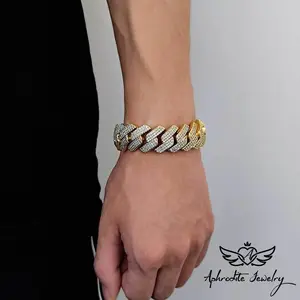 Hip Hop Bracelet 20mm Flip Buckle Three-row Zircon Diamond Cuban Chain