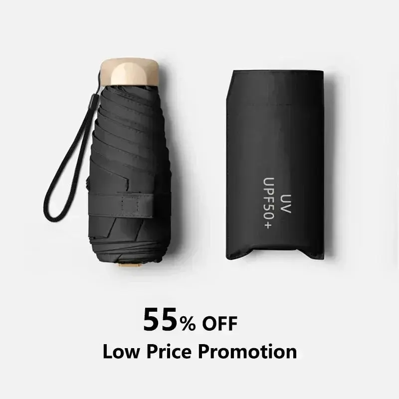 1Pc 55% Off Mini Sun Umbrella Pocket Rain Umbrella Vinyl Folding UV Ultraviolet Protection Sun Shade Pocket Parasol Capsule Lightweight