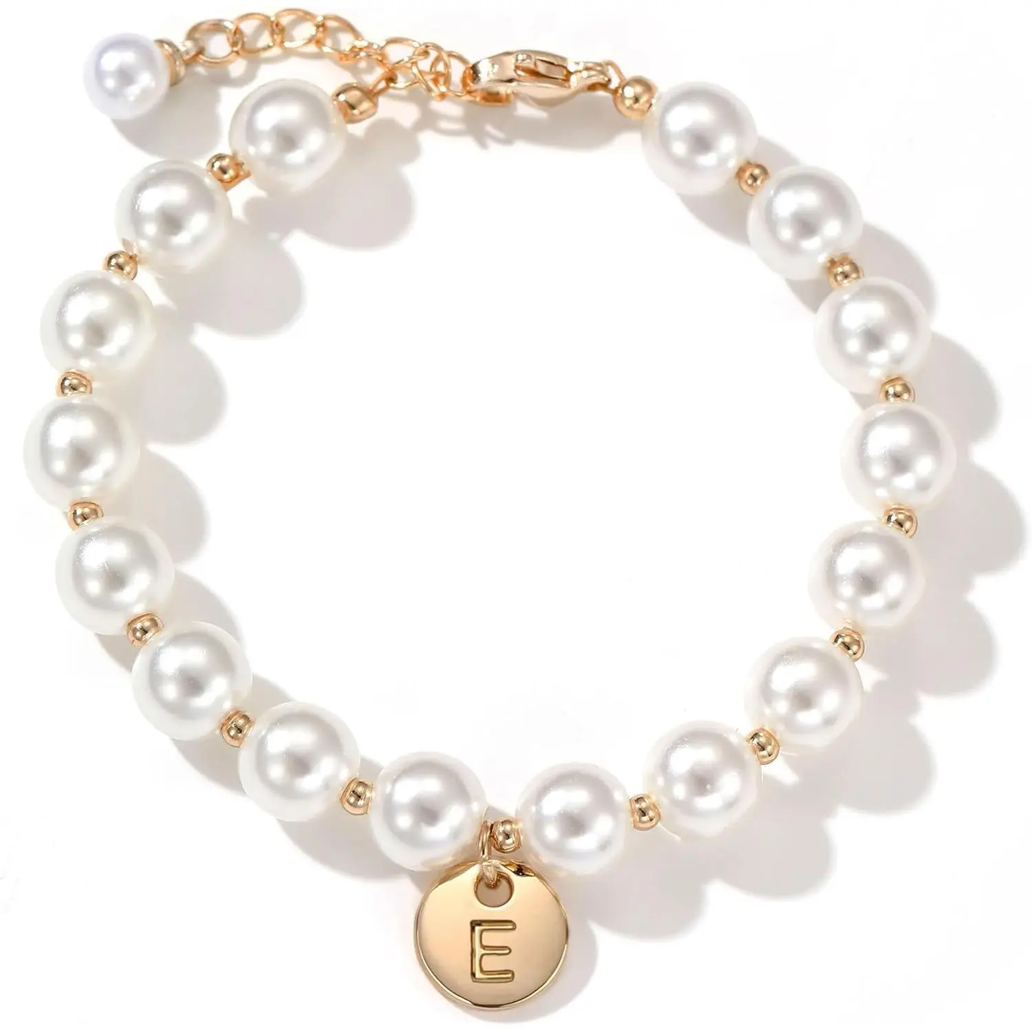Initial Pearl Bracelet Flower Girl Bracelet Proposal Gifts for Girls, Dainty Gold Pearl Bracelets with Letter A-Z Personalized Name Jewelry Birthday Christmas Wedding Party Gift for Her