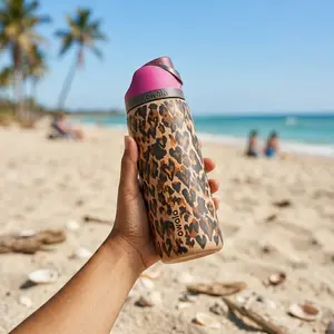 Leopard Heart Water Bottle, Cute Animal Print 32oz Tumbler, Pink Lid Insulated Bottle, Leakproof Straw Travel Cup, Stylish Hydration Bottle, Gift for Women Inspired by Owala FreeSip 32 oz Water Bottle