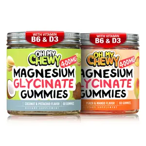 OH MY CHEWY Magnesium Glycinate Gummies Bundle – 2 Bottles (60 Each) – Coconut Pistachio & Peach Mango Healthy Snacks